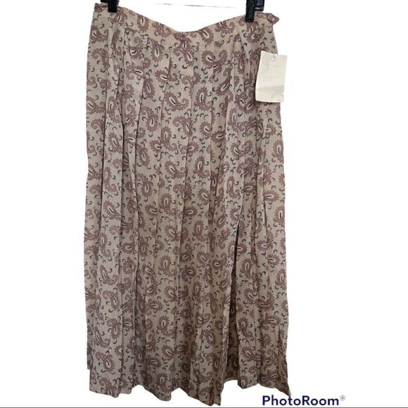 Talbots Vintage Beige/Burgundy Paisley Full-Length Pleated Skirt - Picture 1 of 8